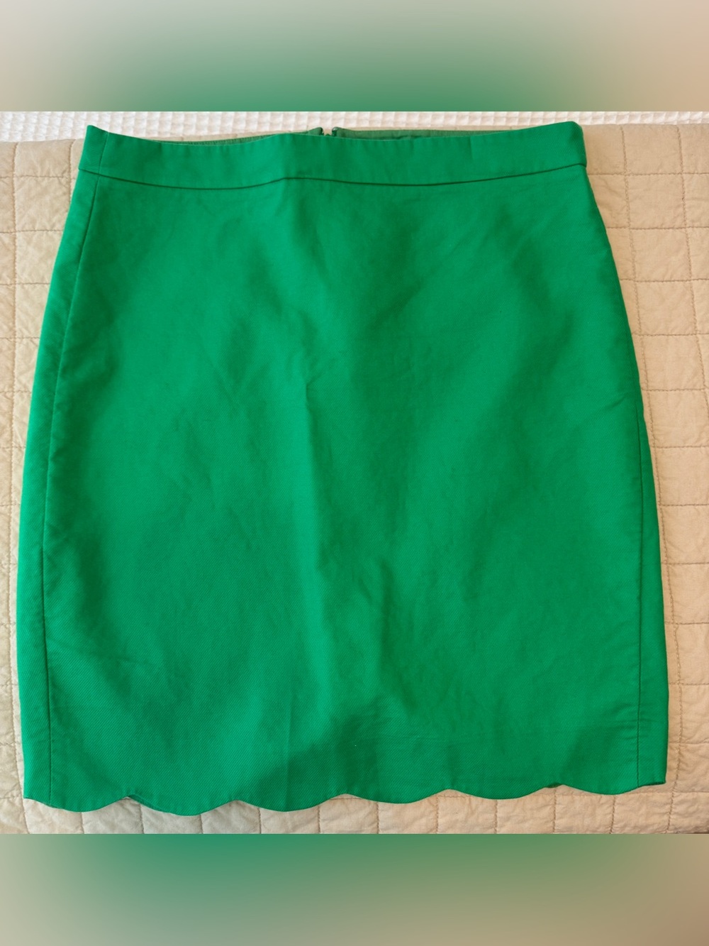 JCrew Green Scallop-Hem Pencil Skirt